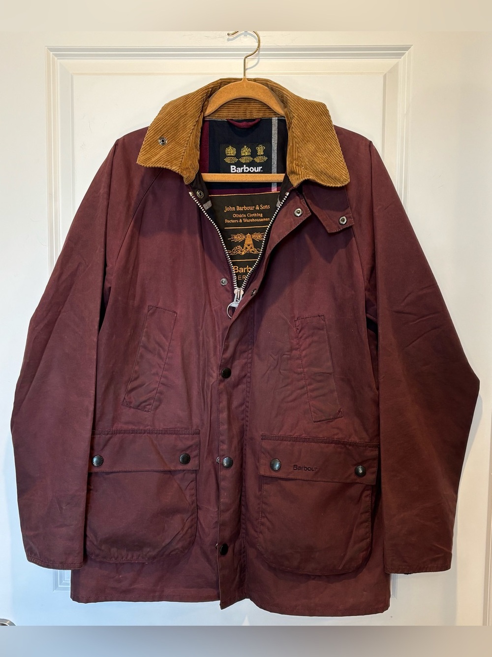 Barbour Waxed Jacket L Red Men's SL Bedale Slim Fit Ashby Burgundy Rain Coat